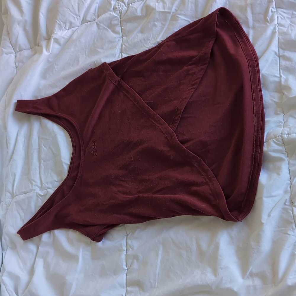 Adidas Sport Tank Top with Crop Criss Cross Front Burgundy Size Small